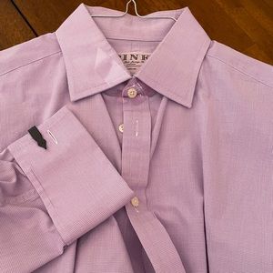 THOMAS PINK of LONDON French cuff dress shirt lavender micro box 16 1/2-34 $30.